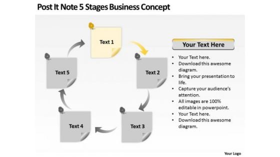 Post It Note 5 Stages Business Concept Ppt What Is Plan Template PowerPoint Slides