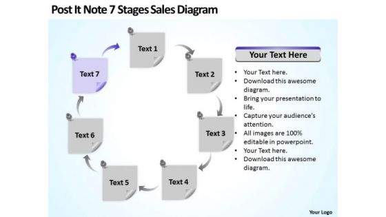 Post It Note 7 Stages Sales Diagram Ppt Business Contingency Plan PowerPoint Slides