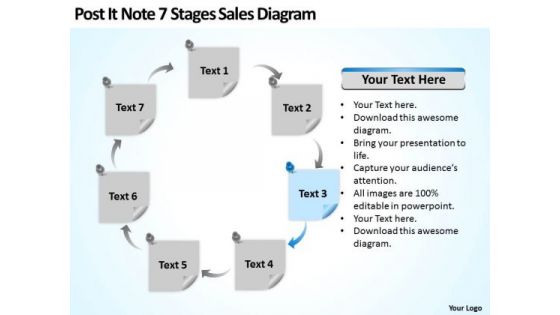 Post It Note 7 Stages Sales Diagram Ppt Business Development Plan Template PowerPoint Templates
