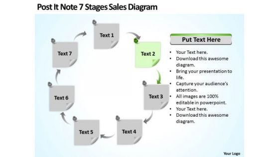 Post It Note 7 Stages Sales Diagram Ppt Business Plan Outline PowerPoint Slides