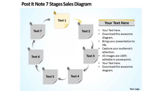 Post It Note 7 Stages Sales Diagram Ppt Business Plans That Work PowerPoint Slides