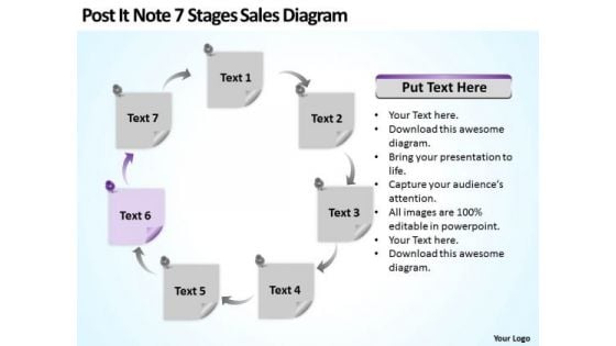 Post It Note 7 Stages Sales Diagram Ppt New Business Ideas PowerPoint Templates