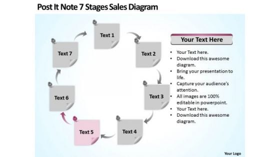 Post It Note 7 Stages Sales Diagram Ppt Writing Up Business Plan PowerPoint Slides