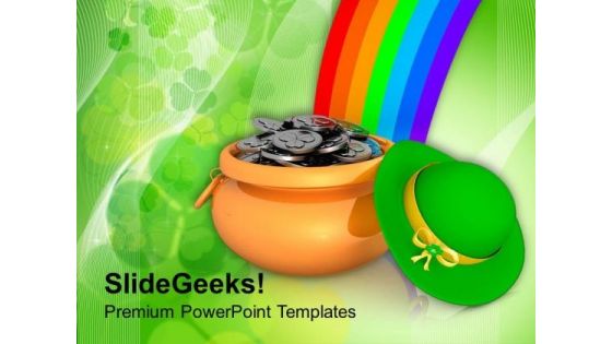 Pot Of Gold Coins With Rainbow Holiday PowerPoint Templates Ppt Backgrounds For Slides 0313