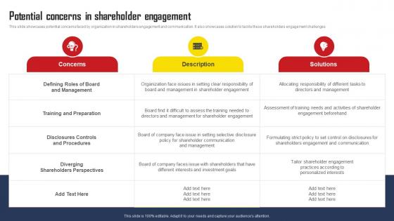 Potential Concerns In Shareholder Engagement Comprehensive Strategic Plan Introduction Pdf