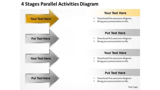 Power Point Arrow 4 Stages Parallel Activities Diagram PowerPoint Slides