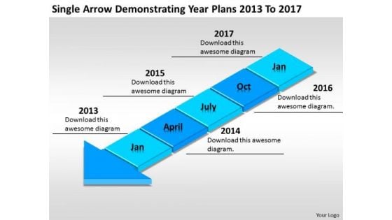 Power Point Arrows Single Demonstrating Year Plans 2013 To 2017 PowerPoint Templates