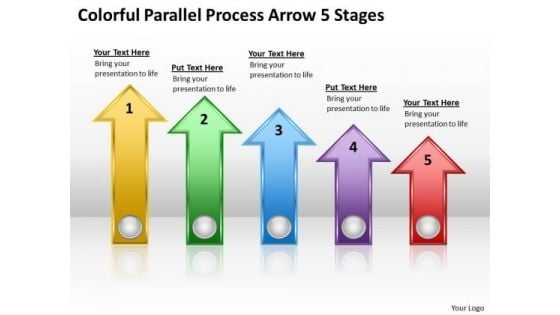 PowerPoint Arrow Shapes Colorful Parallel Process 5 Stages Slides