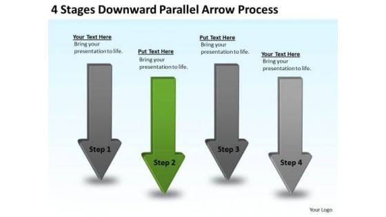 PowerPoint Arrows 4 Stages Downward Parallel Process Templates