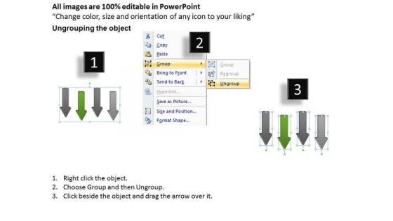 PowerPoint Arrows 4 Stages Downward Parallel Process Templates