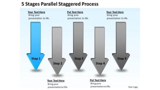 PowerPoint Arrows 5 Stages Parallel Staggered Process Templates