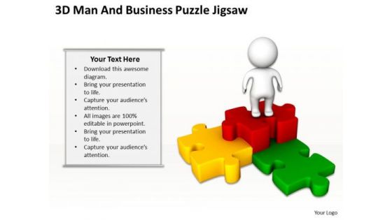 PowerPoint Business 3d Man And Puzzle Jigsaw Slides