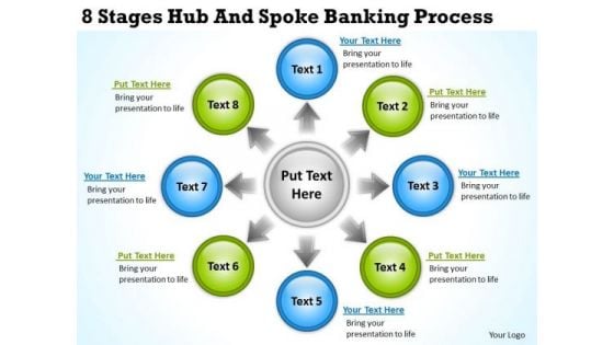 PowerPoint Business 8 Stages Hub And Spoke Banking Process Templates