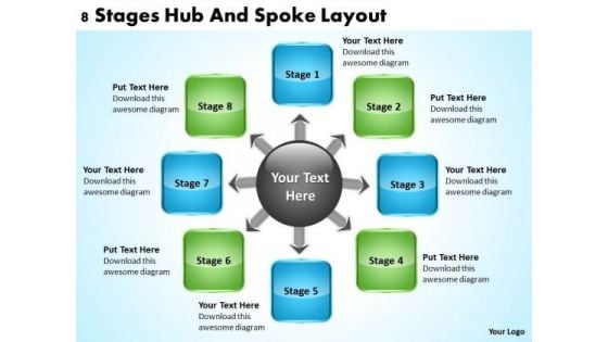 PowerPoint Business 8 Stages Hub And Spoke Layout Templates