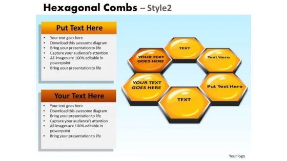 PowerPoint Chart Hexagon Graphic Hexagonal Combs Ppt Process