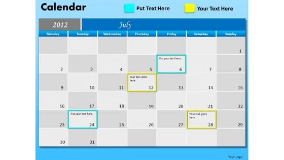 PowerPoint Design Corporate Education July Calendar 2012 Ppt Theme