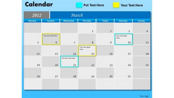 PowerPoint Design Corporate Growth March Calendar 2012 Ppt Theme