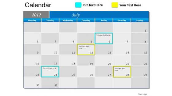 PowerPoint July 2012 Calendar Ppt Slide