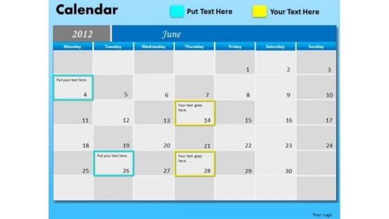 PowerPoint Presentation Business June Calendar 2012 Ppt Slides