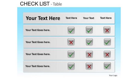 PowerPoint Presentation Corporate Education Check List Table Ppt Process