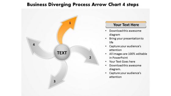 PowerPoint Presentation Diverging Process Arrow Chart 4 Steps Pie Templates