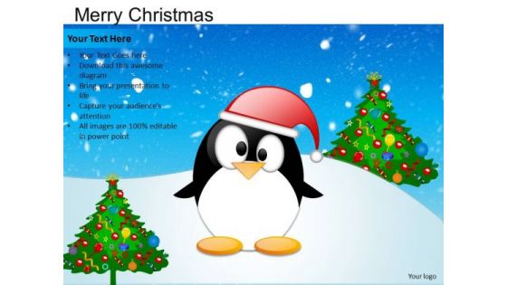 PowerPoint Presentation Penguin Snow Merry Christmas Ppt Theme