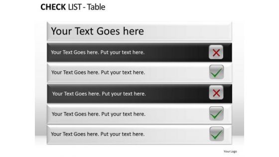 PowerPoint Presentation Strategy Check List Table Ppt Themes