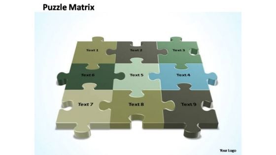 PowerPoint Process Diagram 3x3 Rectangular Jigsaw Puzzle Matrix Ppt Template