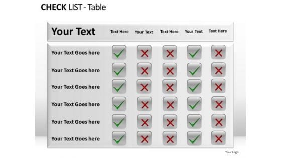 PowerPoint Process Strategy Check List Table Ppt Presentation