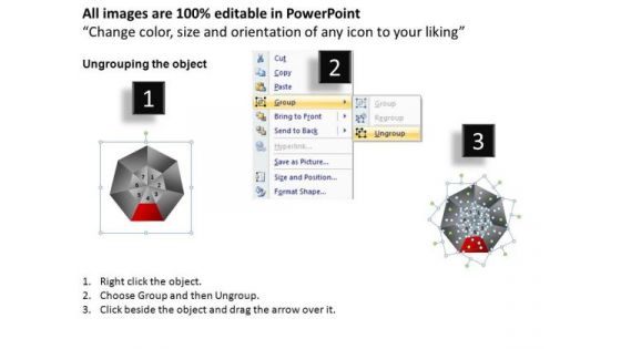 PowerPoint Process Success Hexagon Pie Chart Ppt Slide Designs
