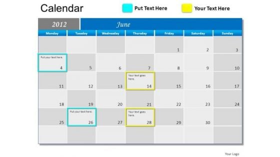 PowerPoint Slide June 2012 Calendar Ppt Templates