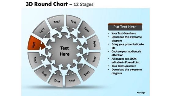 PowerPoint Slidelayout Diagram Pie Chart With Arrows Ppt Theme