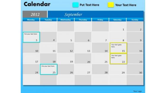 PowerPoint Slides Executive September Calendar 2012 Ppt Layout