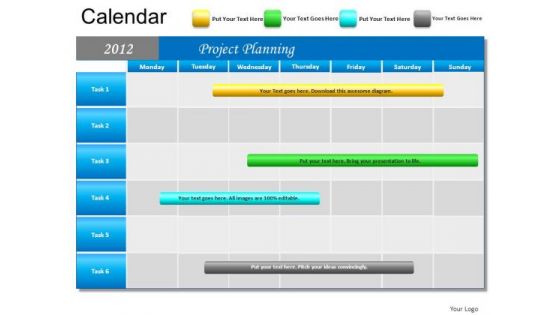 PowerPoint Template Marketing Blue Calendar 2012 Ppt Slide