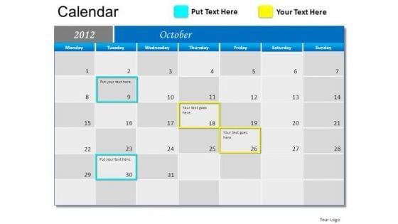 PowerPoint Template October 2012 Calendar Ppt Slides