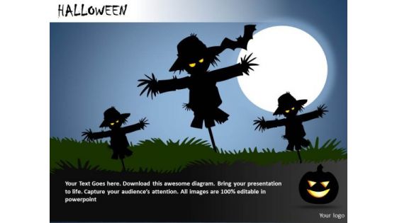 PowerPoint Templates Scary Scarecrows Moonlight Ppt Slides