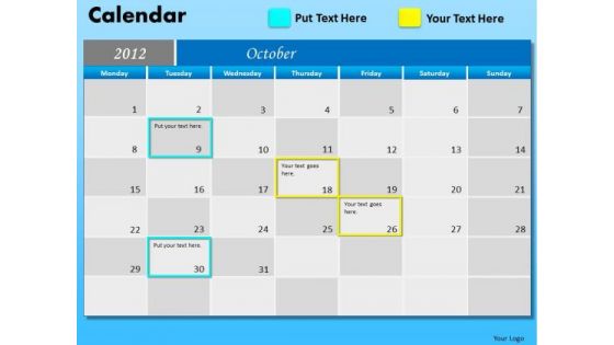 PowerPoint Theme Executive October Calendar 2012 Ppt Themes