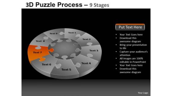 PowerPoint Theme Growth Pie Chart Puzzle Process Ppt Slide