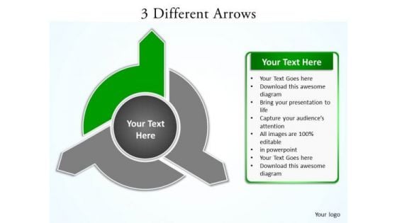 Ppt 3 Arrows PowerPoint Templates Different Directions Quiz Smartart Green