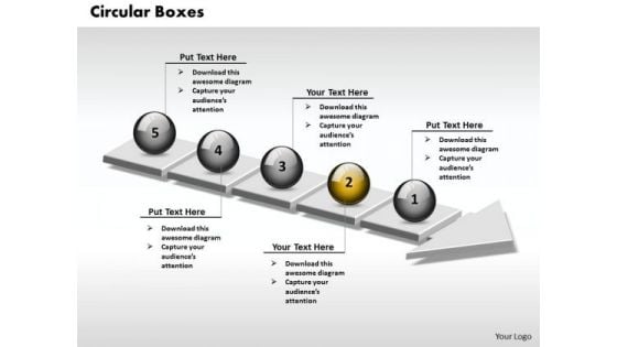 Ppt 3d Adjoining Circular Link Text Boxes PowerPoint 2007 On Arrows 5 Stages Templates