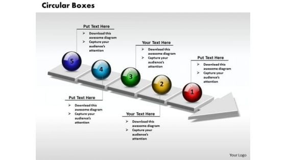 Ppt 3d Attached Circular Boxes PowerPoint Background On Arrows 5 Stages Templates