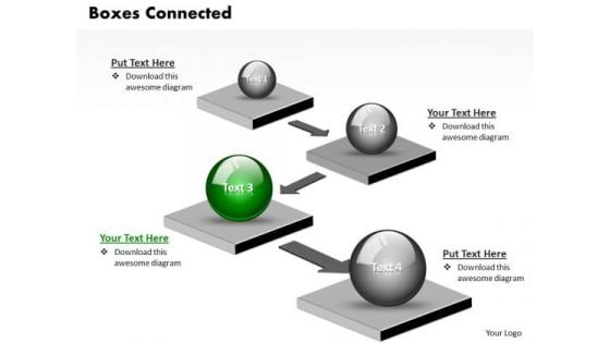 Ppt 3d Boxes Connected With Curved Arrows PowerPoint 2010 Linear Process Templates