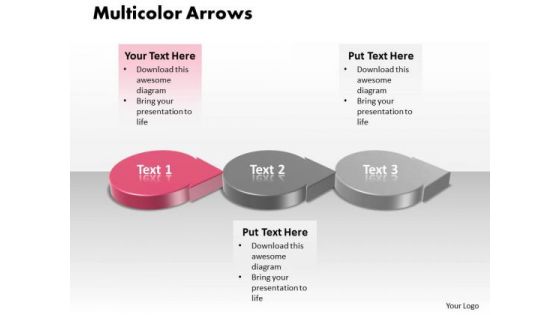 Ppt 3d Circular Curved Arrows PowerPoint 2010 Showing Pink Stage Templates