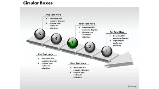Ppt 3d Connected Circular Boxes Arrows PowerPoint 2007 5 Stages Templates