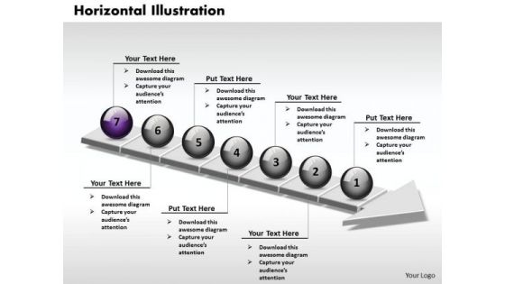 Ppt 3d Horizontal Illustration Through An Arrow 7 Stage PowerPoint Templates