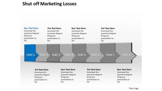 Ppt 3d Horizontal Illustration To Shut Off Marketing Losses Eight Steps PowerPoint Templates