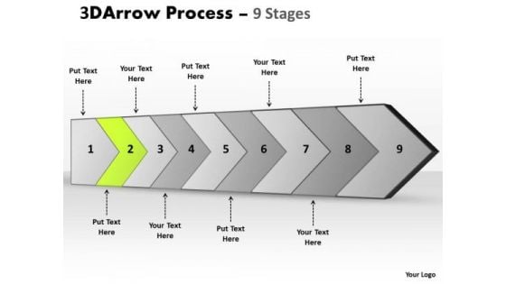 Ppt 3d Illustration Of Arrow Development 9 Stages Operations Management PowerPoint Graphic