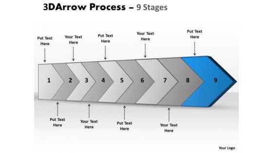 Ppt 3d Illustration Of Arrow Means 9 Stages Custom Communication PowerPoint 10 Image