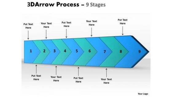 Ppt 3d Illustration Of Arrow Means 9 Stages Custom Communication PowerPoint 1 Image