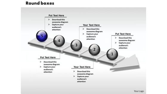 Ppt 3d Interconnected Round Link Text Boxes PowerPoint 2007 Arrows 5 Stages Templates